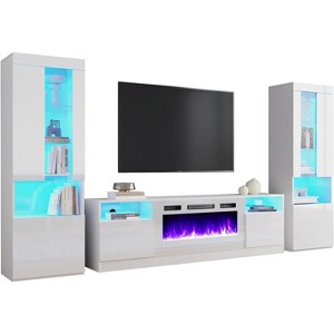 AMERLIFE Modern Highgloss Fireplace Entertainment Center Set - 1 of 2