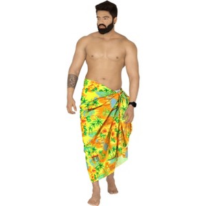 LA LEELA Men's Sarong Bath Pareo Wrap One Size Tangerine Floral Hibiscus Palm - 1 of 4
