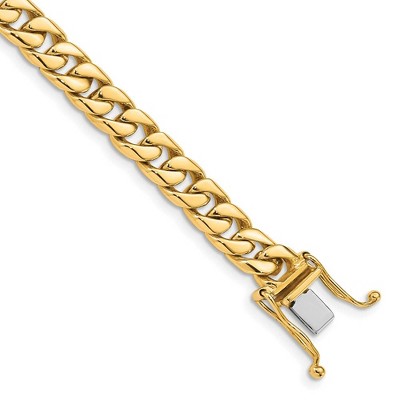 Black Bow Jewelry Men's 14k Yellow Gold, 6.8mm Flat Beveled Curb Chain Bracelet, 8 Inch