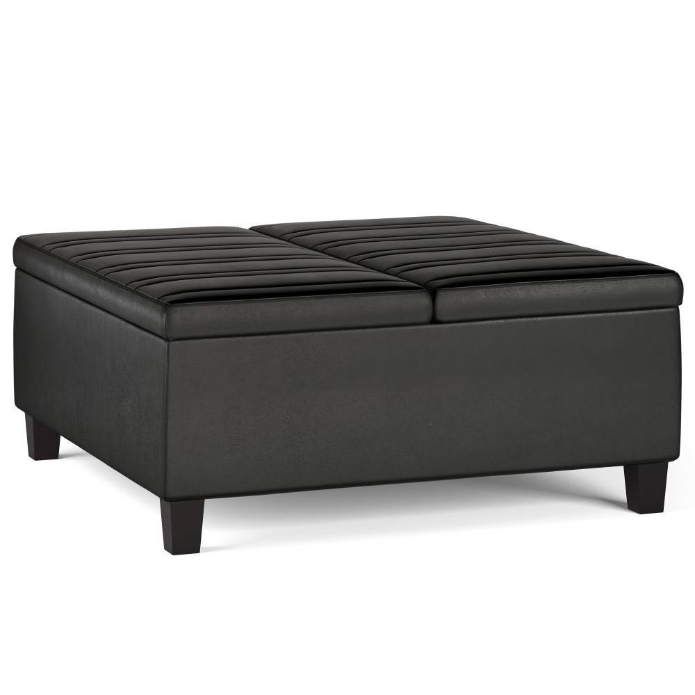 Photos - Pouffe / Bench WyndenHall Tyler Coffee Table Storage Ottoman Distressed Black: Faux Leather, Lift-Top, Rubberwood Frame, Contemporary Desig
