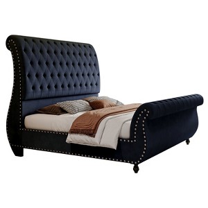 AMERLIFE Bed Frame, Velvet Upholstered Platform Sleigh Bed with Scroll Headboard & Footboard, Button Tufted, No Box Spring Needed - 1 of 4
