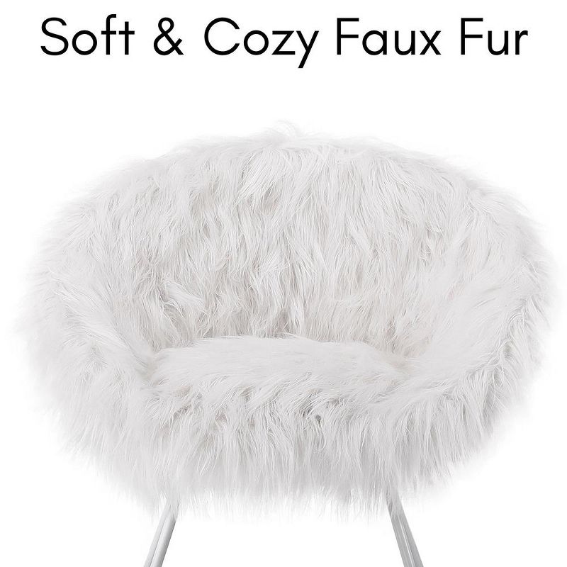 BirdRock Home White Faux Fur Papasan Chair with Silver Legs, 3 of 7