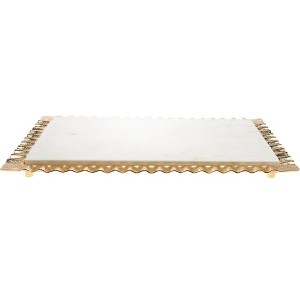 HomeRoots 18" White and Gold Rectangular Marble Serving Tray - 1 of 4