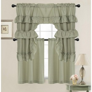 Kate Aurora Country Farmhouse Living Solid Colored Cafe Kitchen Curtain Tier & Swag Valance Set - 1 of 2