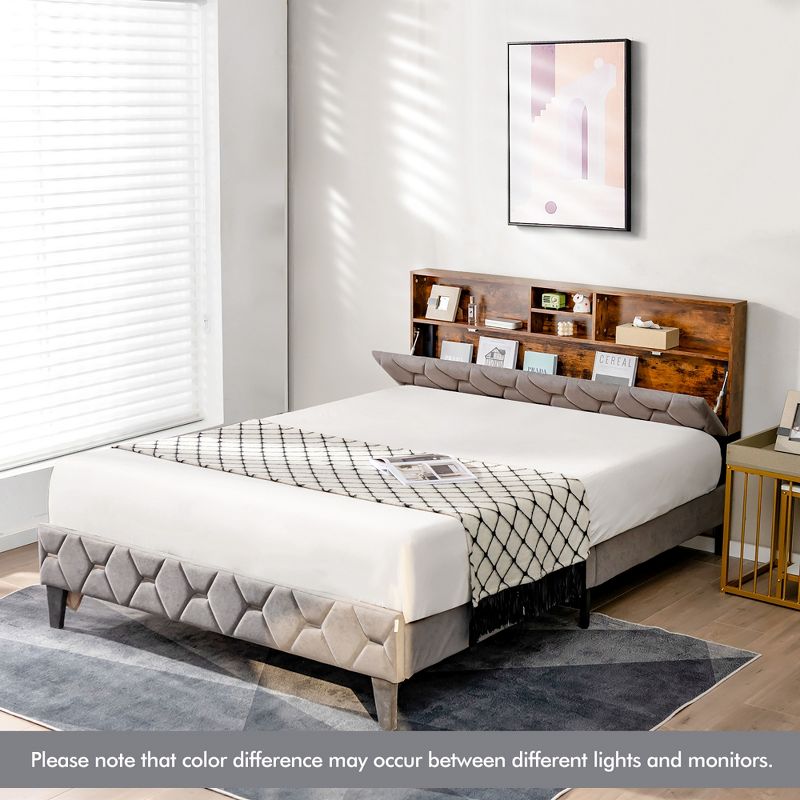 Costway Bed Frame Upholstered Platform Mattress Foundation with Storage Headboard, 5 of 10