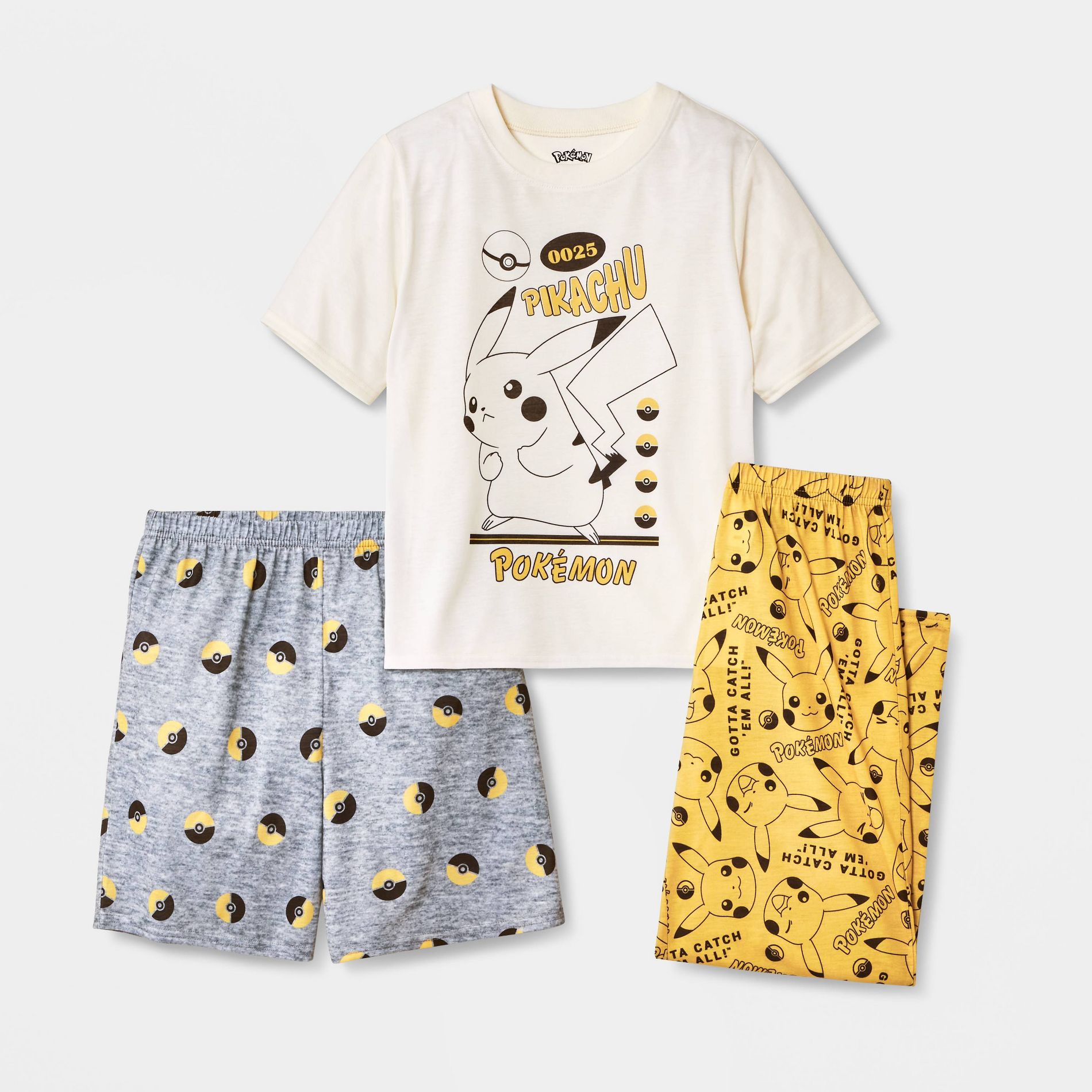 Boys' 3pc Pokemon Short Sleeve Pajama Set - Yellow