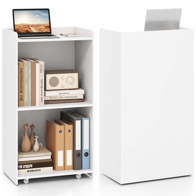 Tangkula Set of 2 Rolling Podium Stand Mobile Lectern Stand w/ 2 Shelves & Lockable Wheels