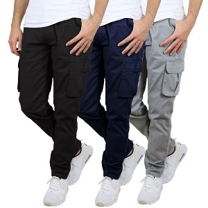 Blu Rock Men's Flex-Stretch Cotton Cargo Pants, 31-Inch Inseam - Comfortable and Durable- 3 Pack - 1 of 4
