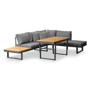 Greemotion 2pc San Jose Outdoor Metal Furniture Set: Aluminum Frame, Acacia Wood, Polyester Cushions - 1 of 4