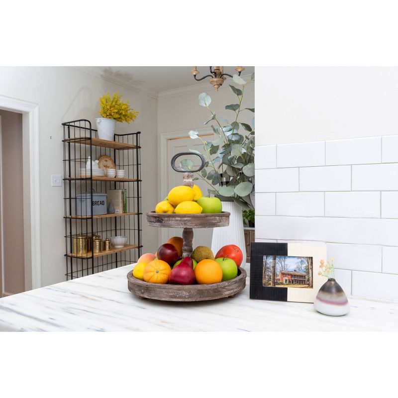 Round Wood 2-Tier Tray - Storied Home, 3 of 17