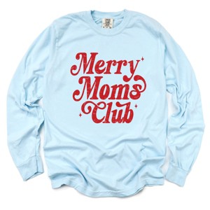 Merry Mom's Club Distressed - Women's Garment Dyed Long Sleeve Graphic T-Shirt - 1 of 4