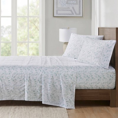 Queen Green Leaves Cotton Percale Sheet Set