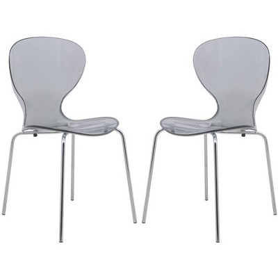 LeisureMod Oyster Modern Transparent Acrylic Dining Side Chair, Set of 2