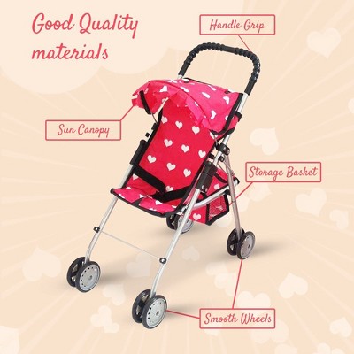 Pink Hearts 3-in-1 Baby Doll Furniture Set with Stroller, Crib, and Swing