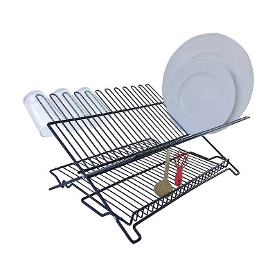 J&v Textiles Foldable Dish Drying Rack With Drainboard, Stainless Steel 2  Tier Dish Drainer Rack (gray) : Target