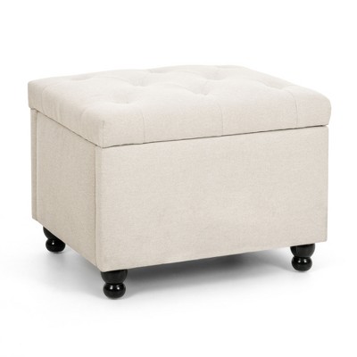 24" Faux Linen Rectangle Storage Ottoman for Entryway