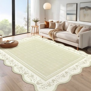 Garvee Area Rugs for Living Room Bedroom Scalloped Floral Bordered Rug Soft Non Slip Low Pile Indoor Carpet - 1 of 4