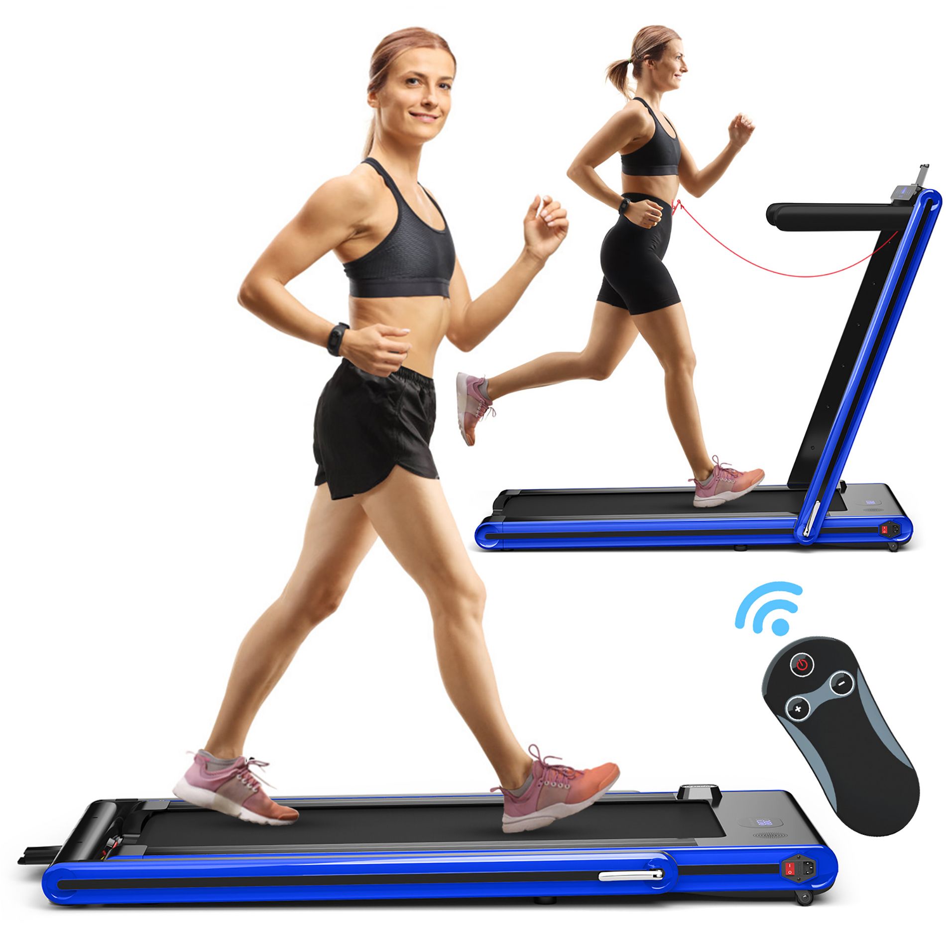 Costway 2-in-1 Folding Treadmill 2.25HP Jogging Machine w/ Dual LED Display Blue