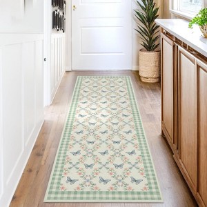 Acekool 2x6 Green Floral Rug - Washable Non-Slip Indoor Runner with Butterfly Pattern for Living Room, Bedroom, Kitchen - 1 of 4