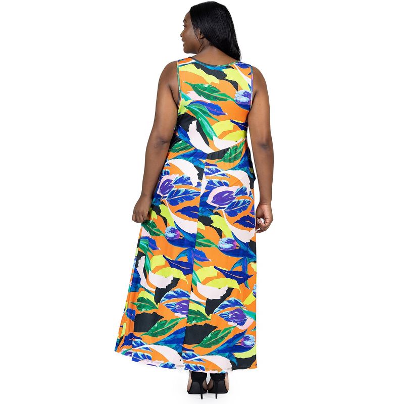24seven Comfort Apparel Multicolor Floral Sleeveless V Neck Plus Size Maxi Dress With Pockets, 3 of 7