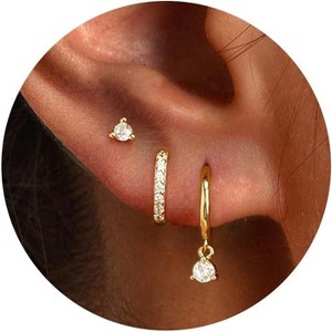3 Pairs 14K Gold Hoop Earrings Set - Hypoallergenic Huggie & Dangle Earrings for Women - 1 of 4