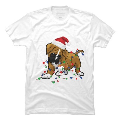 Men's Design By Humans Saint Bernard dog christmas light costume hat santa Fairy lights By Rondes T-Shirt