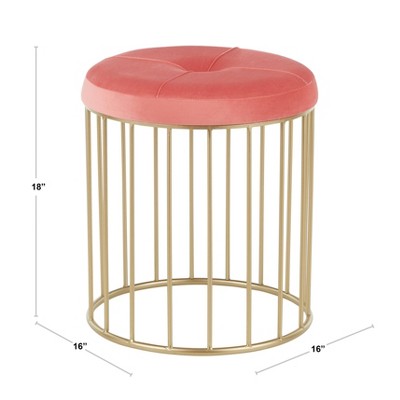 White Tufted Velvet and Gold Metal Nesting Ottomans