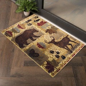 Kumasinova Rustic Wildlife & Southwest Area Rug – Deer, Bear, Fish & Duck Motifs for Living Room, Kid & Pet-Friendly, Stain-Resistant Door Mat - 1 of 4