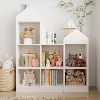Garvee 7-Cubby Kids Bookshelf - White Wooden Toy Storage Organizer for Playroom, Nursery, Kids' Room, Boys & Girls