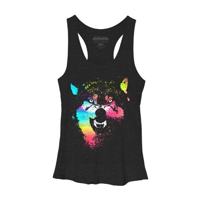 Women's Design By Humans Technicolor Wolf By clingcling Racerback Tank Top