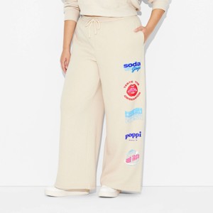 Adult Poppi Stay Juicy Wide Leg Graphic Sweatpants - Beige - 1 of 4