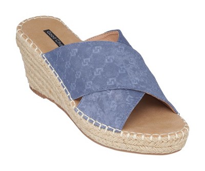 GC Shoes Darline Cross Strap Espadrille Comfort Slide Wedge Sandals