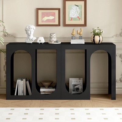 VYNXARIA Modular Entryway Console Table with Rectangular Exterior,Black