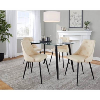 Clara-Giovani 5-Piece Black Metal and Glass Dining Set with Cream Faux Leather Chairs
