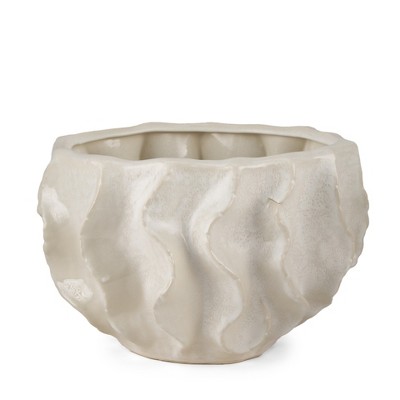 HomeRoots 9" Cream Sculptural Ceramic Table Vase