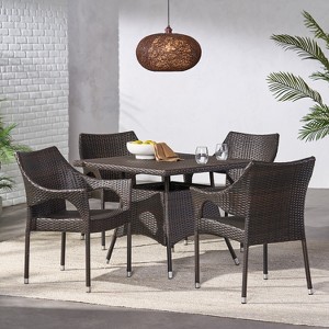 GDFStudio Ronnie Outdoor Wicker and Iron 5 Piece Dining Set - 1 of 4