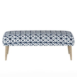 Bench with Cone Legs Watercolor Cross Indigo with Natural Legs - Skyline Furniture, Watercolor Cross Blue