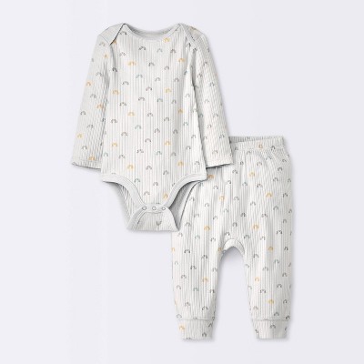 Baby 2pc Rainbows Wide Ribbed Top & Bottom Set - Cloud Island™ Gray 6-9M