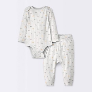 Baby 2pc Rainbows Wide Ribbed Top & Bottom Set - Cloud Island™ Gray - 1 of 4