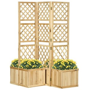 Resenkos Decorative Privacy Screen Outdoor Divider, Decorative Outdoor Privacy Screen, 3 Trellis Plant Support Panels with 4 Self-Draining Planters, - 1 of 4