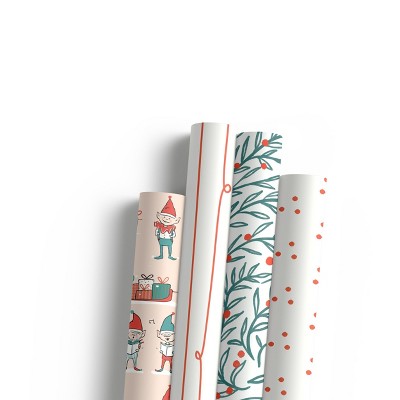 Two-Sided "Elf Workshop" & "Wreath" Heavyweight Christmas/Holiday Gift Wrap by Ramus & Co (Eight Sheets)