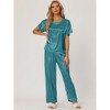 cheibear Women's Satin Summer Short Sleeves Sleepshirt with Pants Lounge Pajamas Sets - 2 of 4