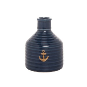 Beachcombers 5.25" Ceramic Blue Anchor Emblem Small Floral Single Flower Vase - 1 of 1
