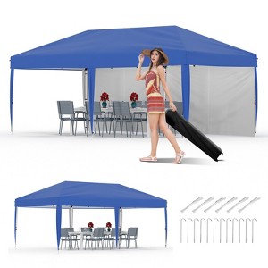 10x20 Heavy Duty Pop Up Canopy Tent w/Roller Bag, 4 Weight Bags, 8 Stakes & 6 Guy Ropes - 3 Height Adjustable - 1 of 4