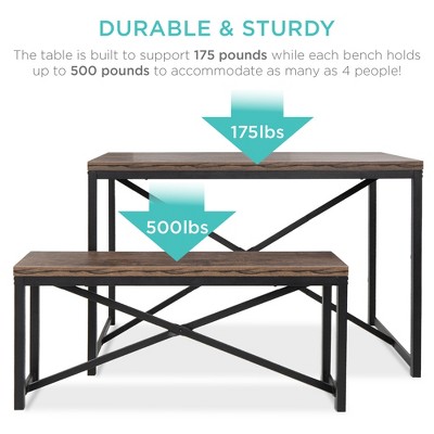 Brown and Black 3-Piece Bench Style Dining Set with MDF Wood
