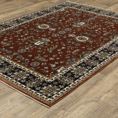 Vivian Red and Navy Synthetic Persian Area Rug 3'10" x 5'5"
