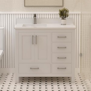 Rooh Solid Wood Bathroom Vanity with White Quartz Countertop & Undermount Sink | Handcrafted Luxury by Artisans - 1 of 4