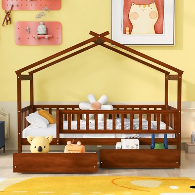 Vynxaria Twin Size House-Shaped Bed with Sky Roof & Storage Drawers - Fun & Functional