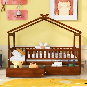 Vynxaria Twin Size House-Shaped Bed with Sky Roof & Storage Drawers - Fun & Functional - 1 of 4
