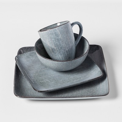 Stoneware 16pc Dinnerware Set Dark Gray 